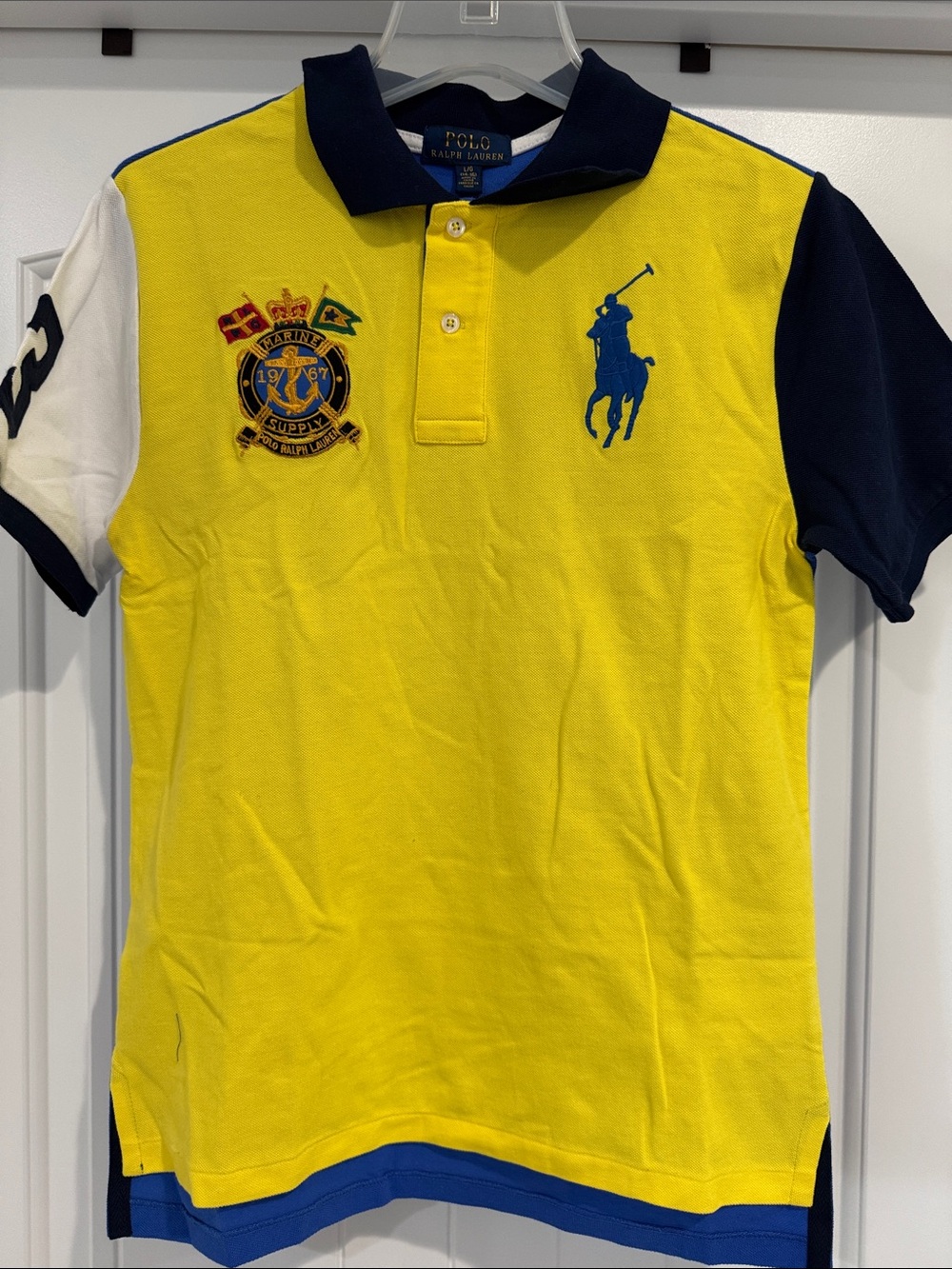 Polo by Ralph Lauren Yellow, Navy & White Boys' Polo with Crest